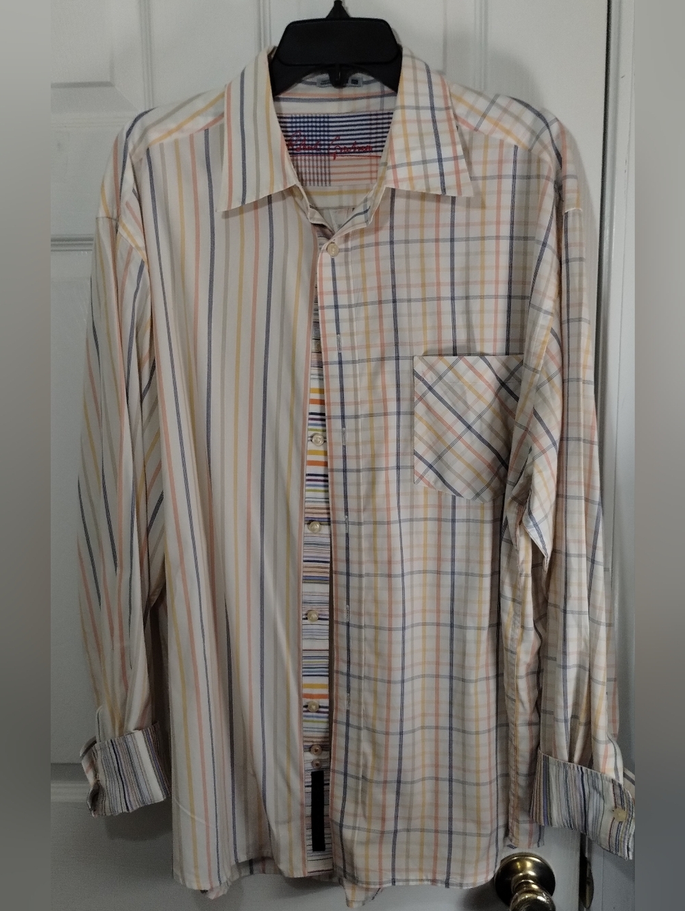 Robert Graham Rare Dual Stripe Check Knowledge Wisdom Button Down Shirt (A1)